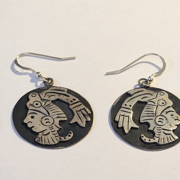 Mexico Hand Made Iguala 925 Silver Pair of Pierced Earrings - Picture 1 of 3